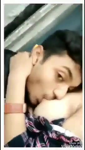 Lover smooching and boobs sucking