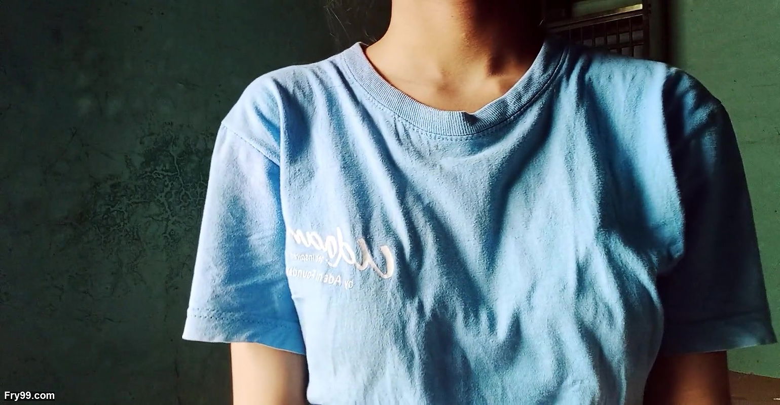 Lonely girl looking at her tits