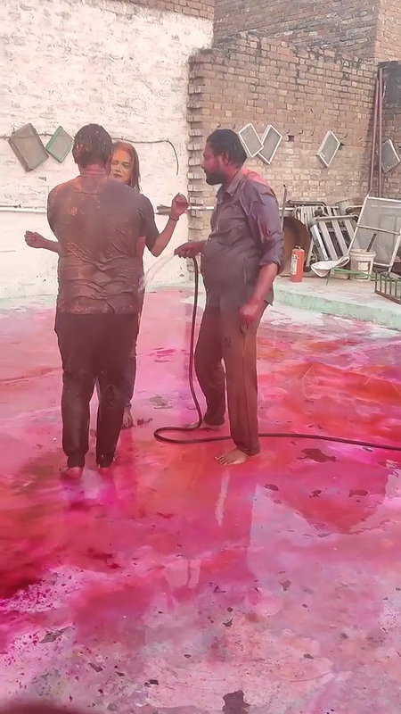 3 Guys pressing boobs of a desi girl during holi