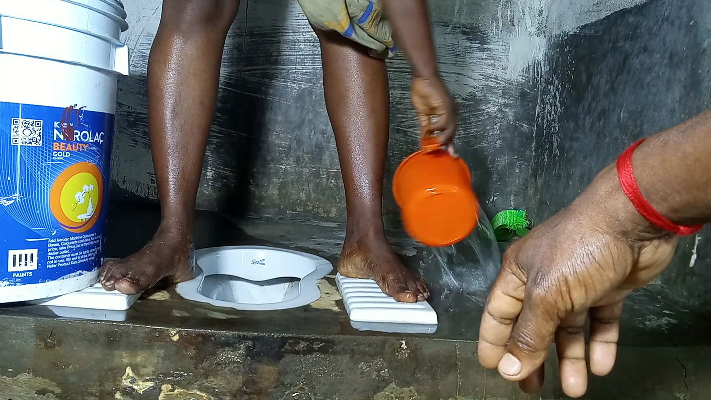 Aunty pissing out side & bathroom