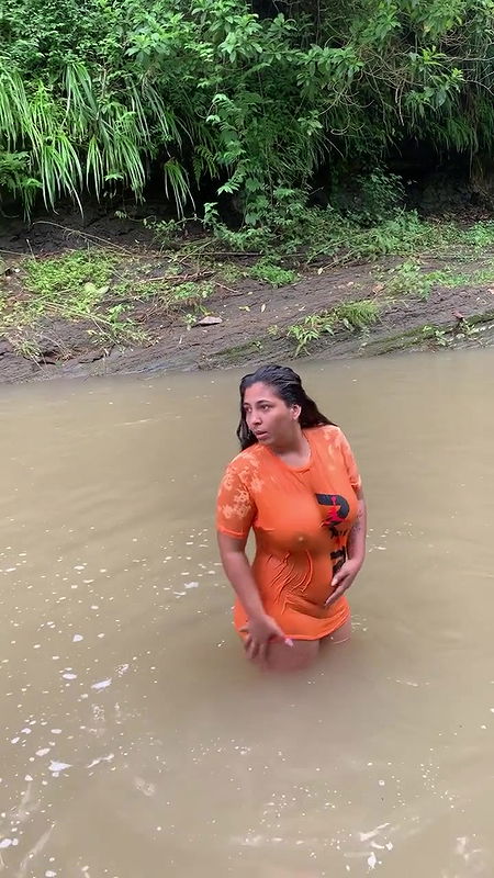 Unknown Hot lady Big Boobs and nipple show in ornage tshirt