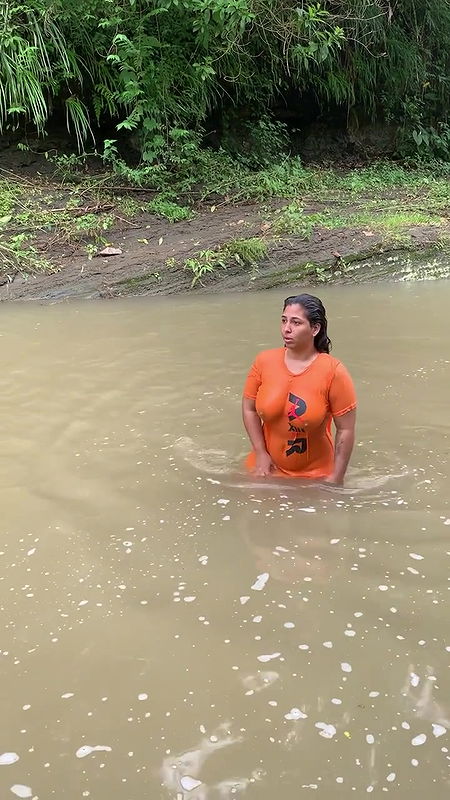 Unknown Hot lady Big Boobs and nipple show in ornage tshirt