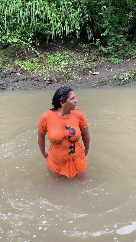 Unknown Hot lady Big Boobs and nipple show in ornage tshirt