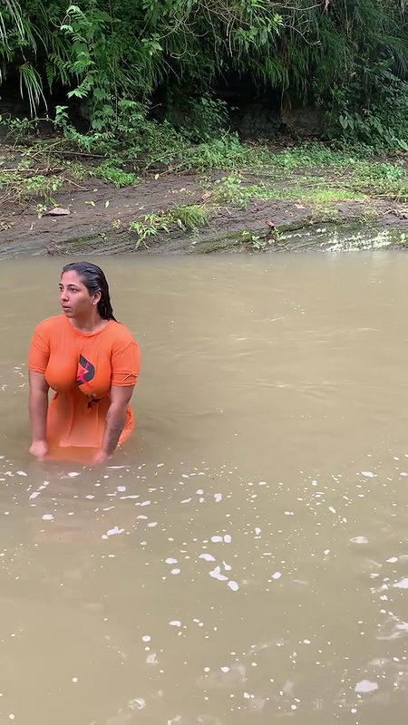 Unknown Hot lady Big Boobs and nipple show in ornage tshirt