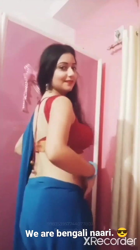 Rupsa Sexy Boobs and Navel in red bra and blue saree