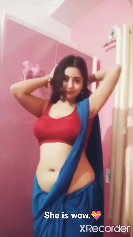 Rupsa Sexy Boobs and Navel in red bra and blue saree
