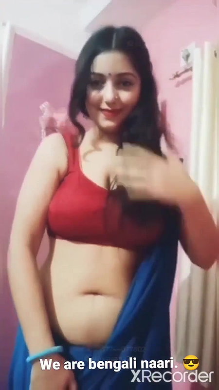 Rupsa Sexy Boobs and Navel in red bra and blue saree
