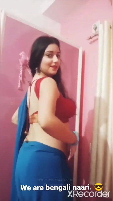 Rupsa Sexy Boobs and Navel in red bra and blue saree