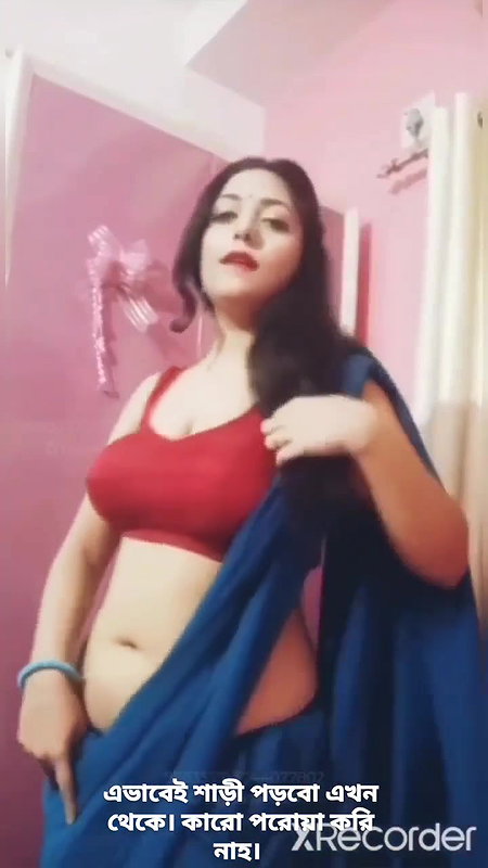 Rupsa Sexy Boobs and Navel in red bra and blue saree