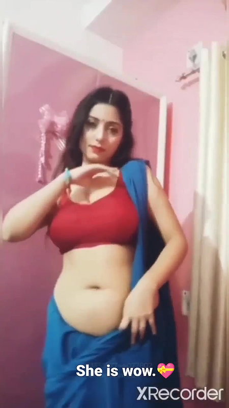 Rupsa Sexy Boobs and Navel in red bra and blue saree