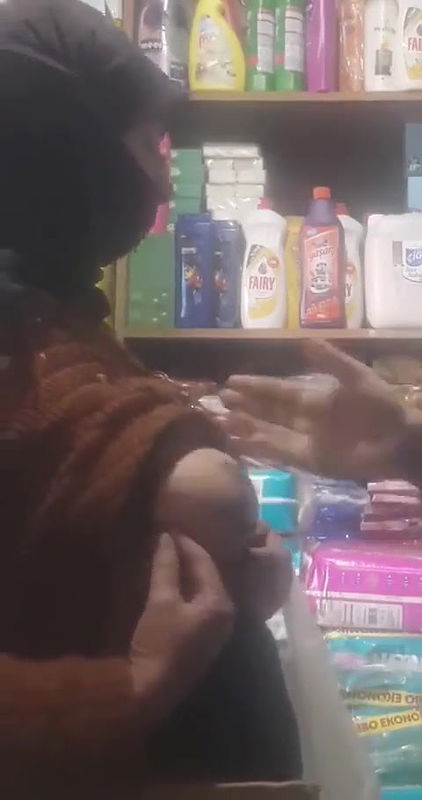 Desi Milf boobs Pressing by shopkeeper