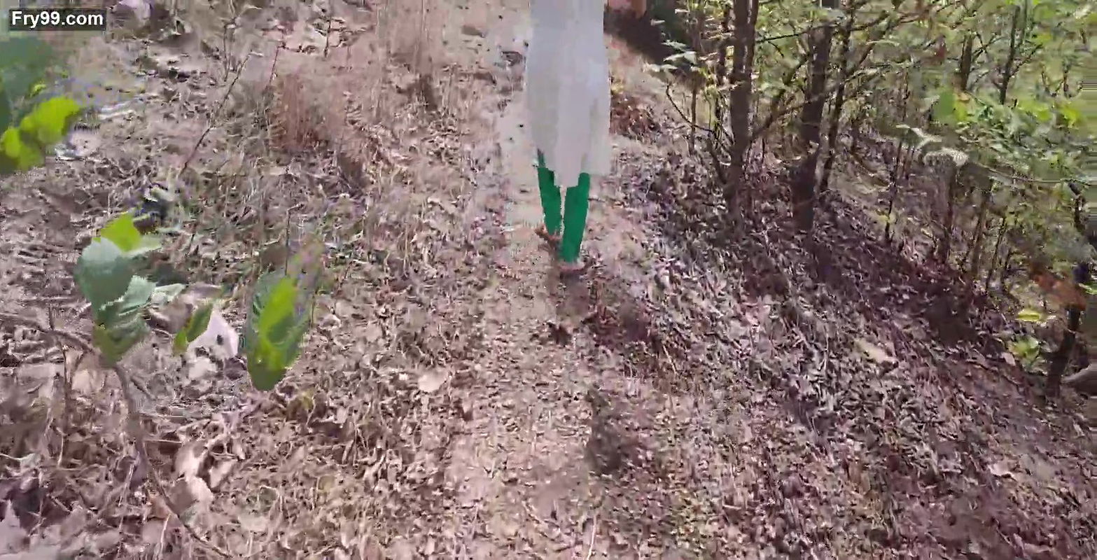 She went to the forest and tore her pussy