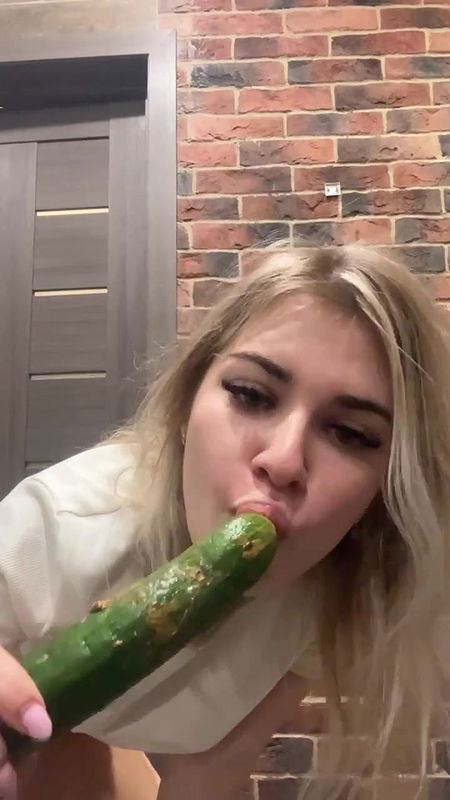 Misty Phoenix Licking a pooped cucumber