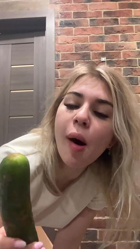 Misty Phoenix Licking a pooped cucumber