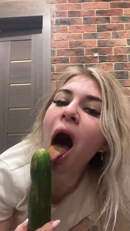 Misty Phoenix Licking a pooped cucumber