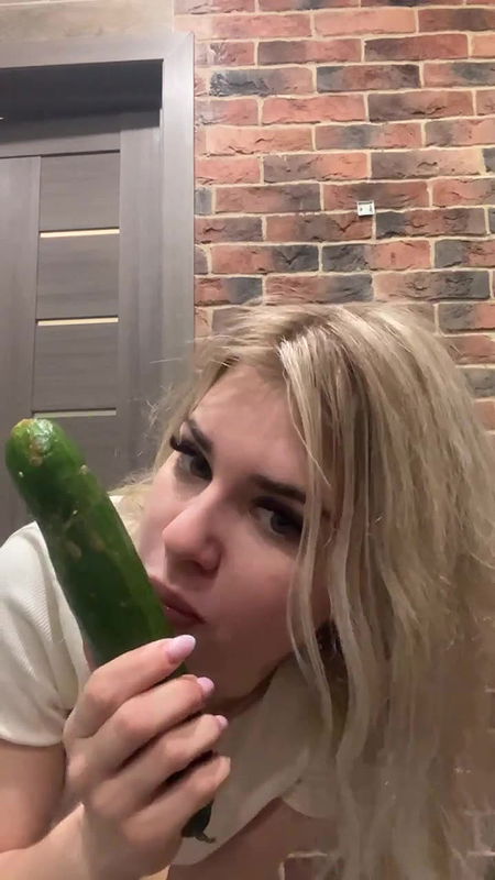 Misty Phoenix Licking a pooped cucumber