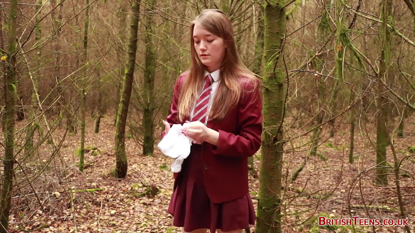 she is walking through the woods and pees with her