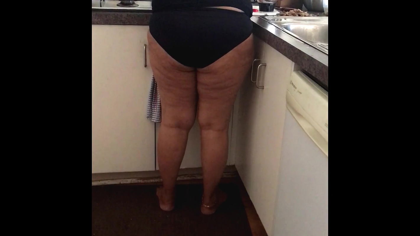 Sexy Brown Housewife Cooking in the Kitchen in Undies  Showing Beauitful Ass