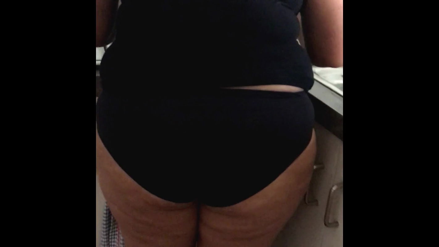 Sexy Brown Housewife Cooking in the Kitchen in Undies  Showing Beauitful Ass