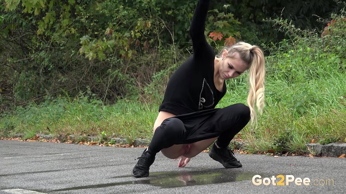 Blonde European Squats To Piss On The Road Got2pee