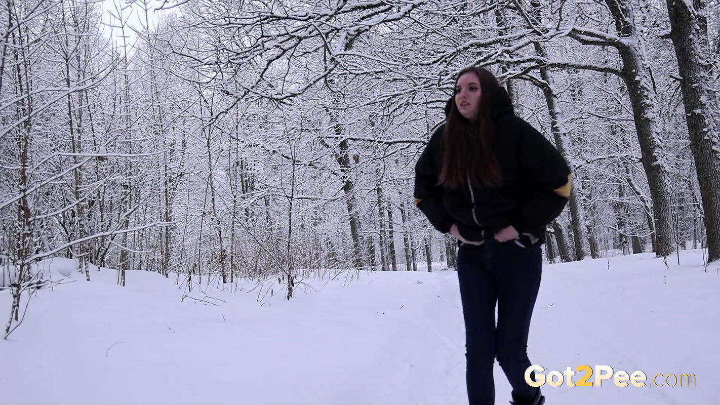 Brunette Babe Squats In The Snow To Piss Outside Got2pee