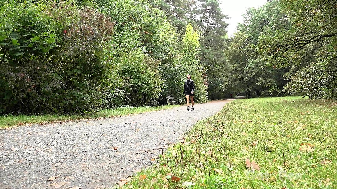 Dark Haired Babe Squats On A Bench To Piss Got2pee