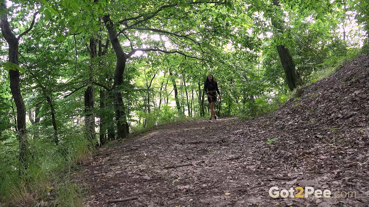 Maddi Black Squats To Piss On Woodland Path Got2pee