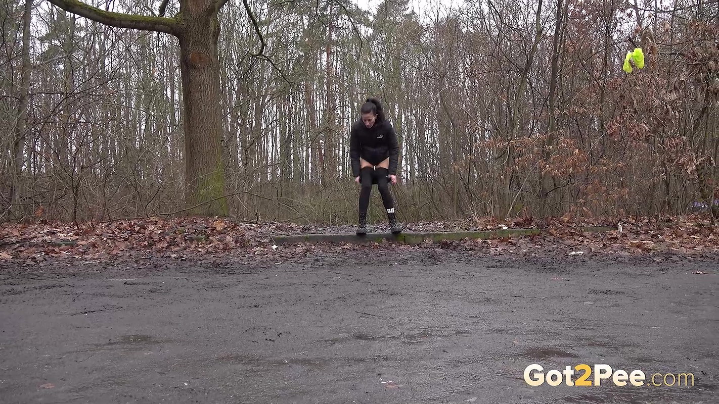 Raven Haired Ali B Squats And Pees Outside Got2pee