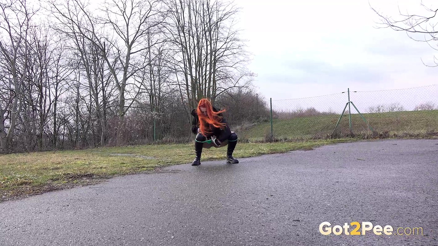 Redhead Hottie Katy Squats To Piss On A Road Got2pee