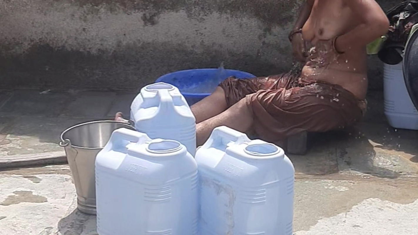 Stepsister is not in the bathroom Stepsister takes bath in the bathroom