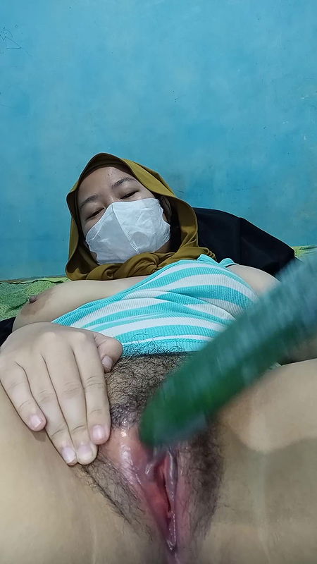 Hijab Girl Plays Pussy Until Wet Imagining a Long Penis