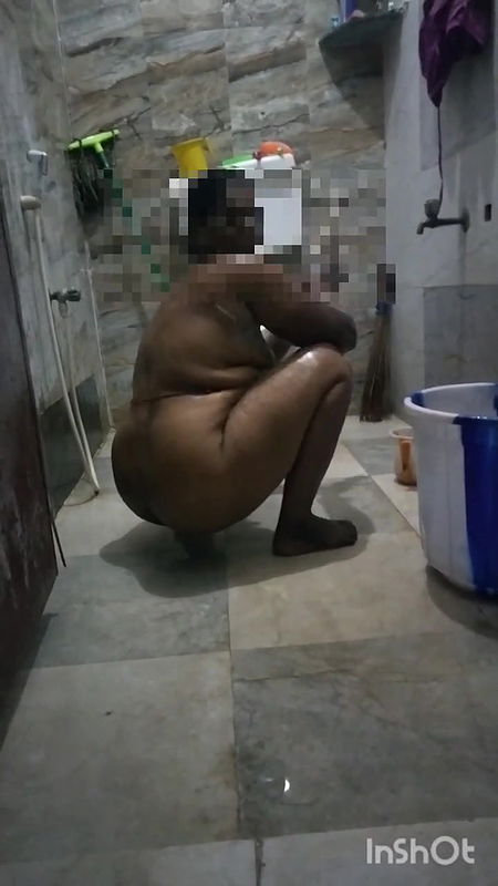 Indian Tamil Maid Bathing Infront of Owner