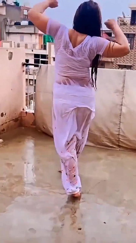 Hot Girl Dancing in rain her panty visible