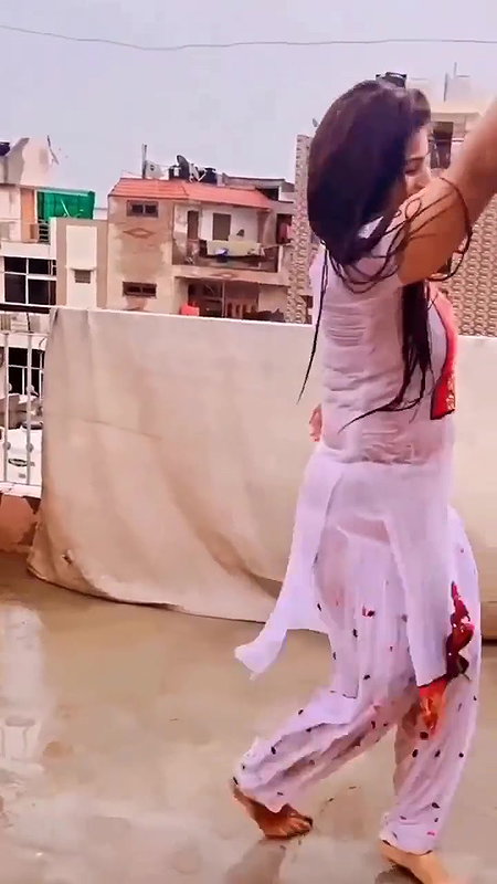 Hot Girl Dancing in rain her panty visible
