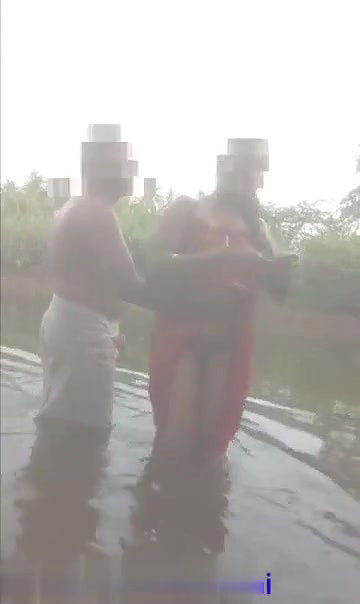 Desi Aunty Bathing in Pond and Fucking with Lover
