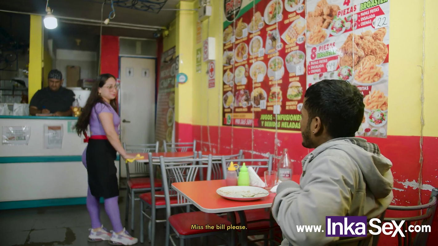 Mature white waitress fucks black guy for not paying for her food1