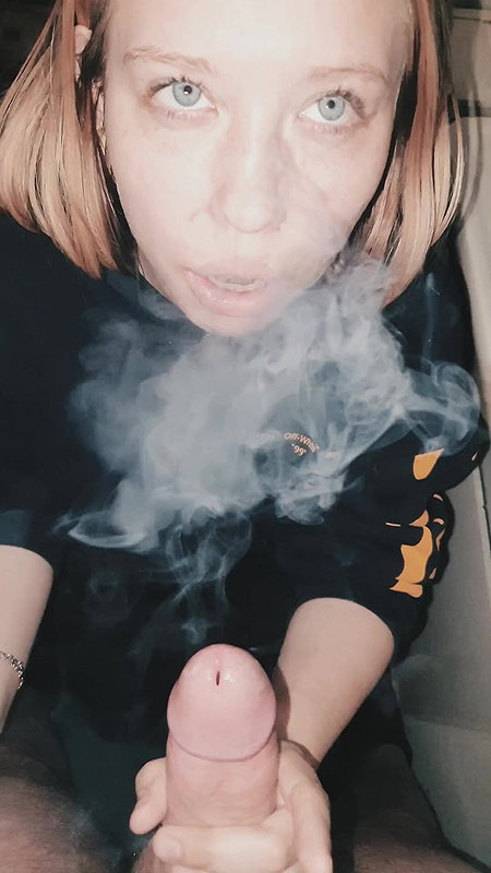 Slutty Blonde Teen Sucks and Smokes a Cigarette
