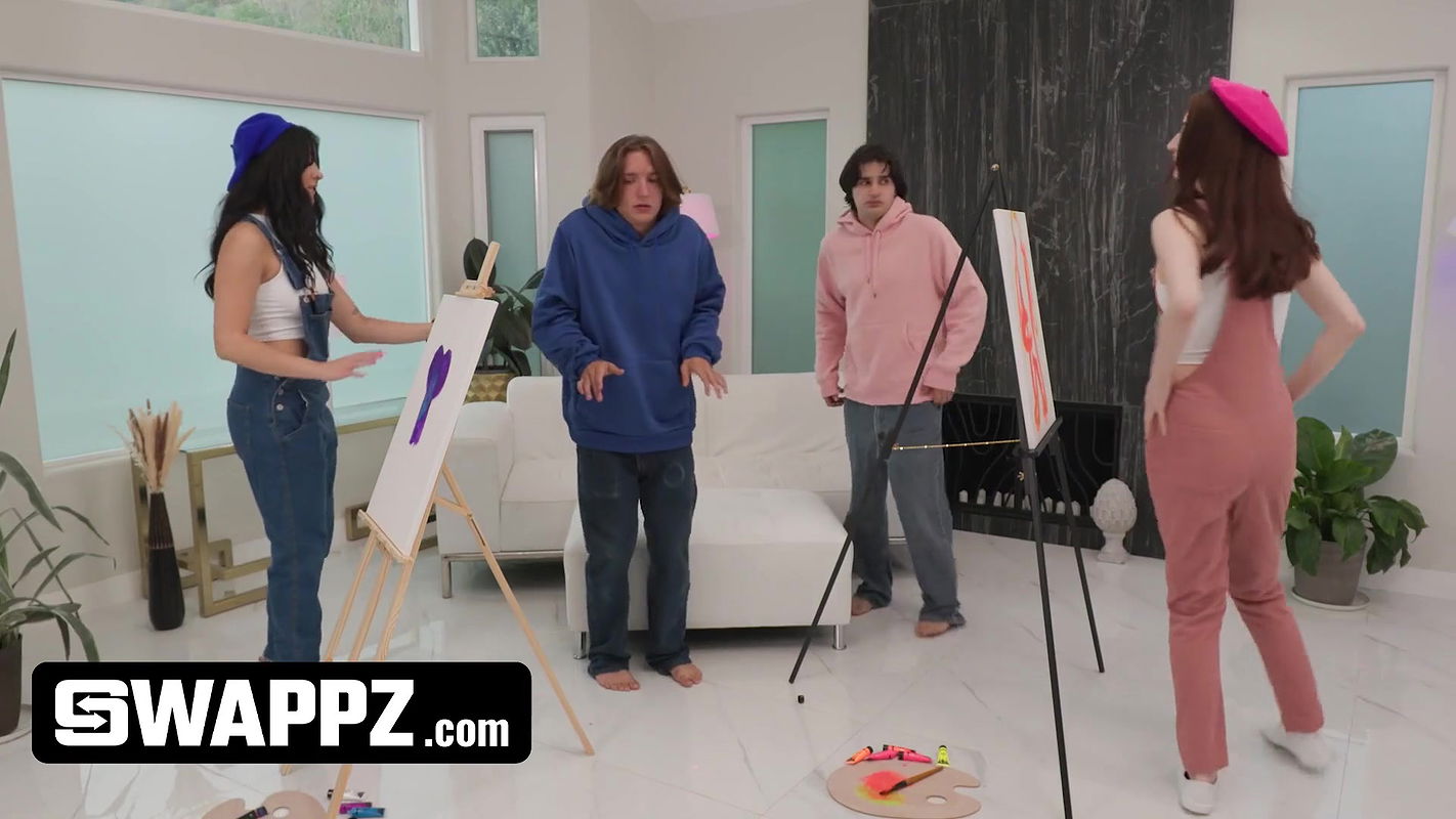 SWAPPZ – Virgin Step Sisters See Their First Ever Cocks Swap Stepbrothers for Nude Model Painting