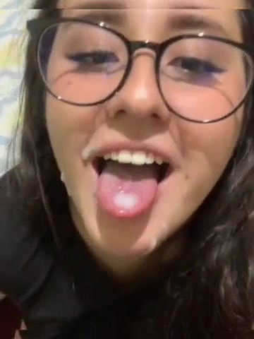 Cute Girl With Glasses Takes Cum All Over Her Face And In Mouth