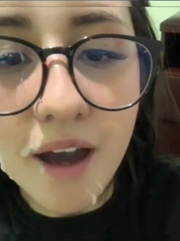 Cute Girl With Glasses Takes Cum All Over Her Face And In Mouth
