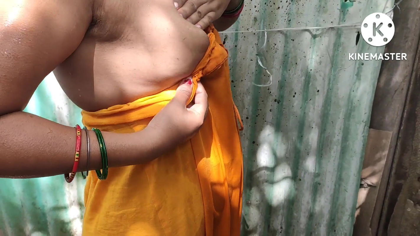 Indian wife bathing outside without any fear