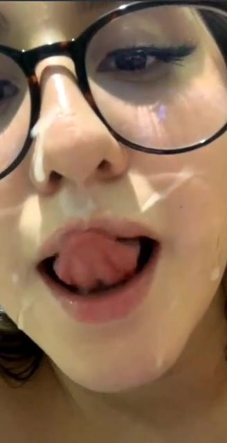 Cute Girl With Glasses Takes Cum In Mouth Swallows And Licks It Nicely