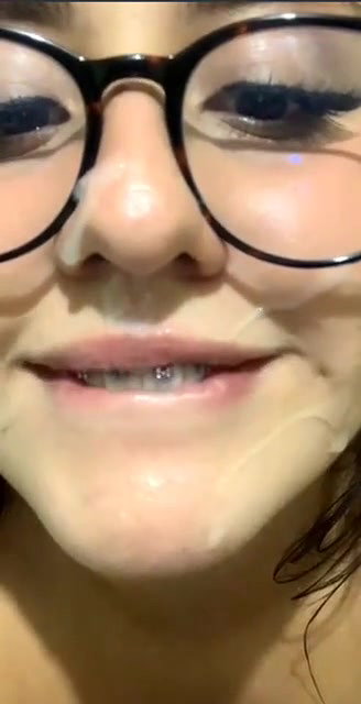 Cute Girl With Glasses Takes Cum In Mouth Swallows And Licks It Nicely
