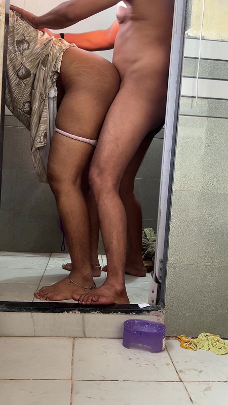 Komal was not at home, husband called the garbage man inside and started fucking at the bathroom