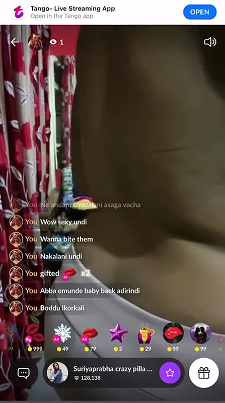 Suriya Prabha Saree Strip and Nude Boob Show on Tango Live