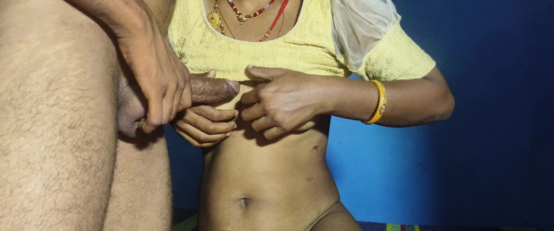 Husband fucks wife naked on top of her