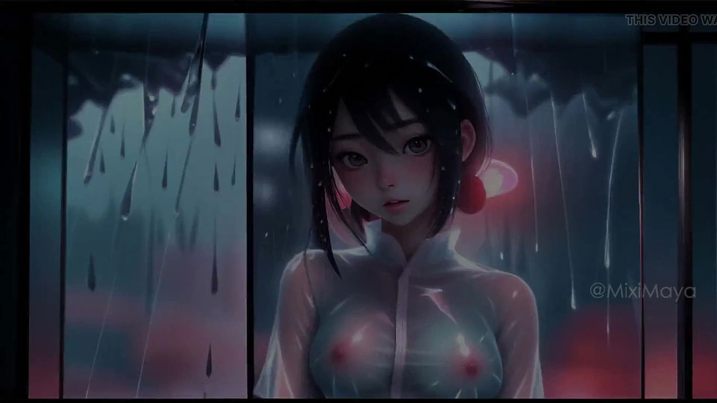 Cute Topless Japanese Girls Under the Rain