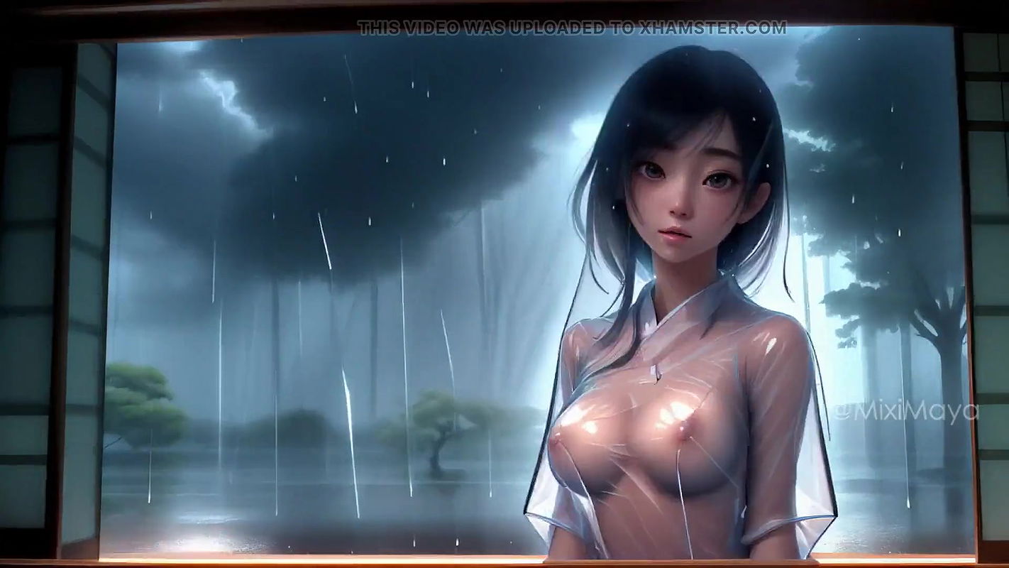 Cute Topless Japanese Girls Under the Rain
