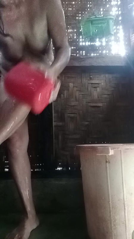 Jungle Girl Bathes Her Sweaty Nude Body in Her Hut