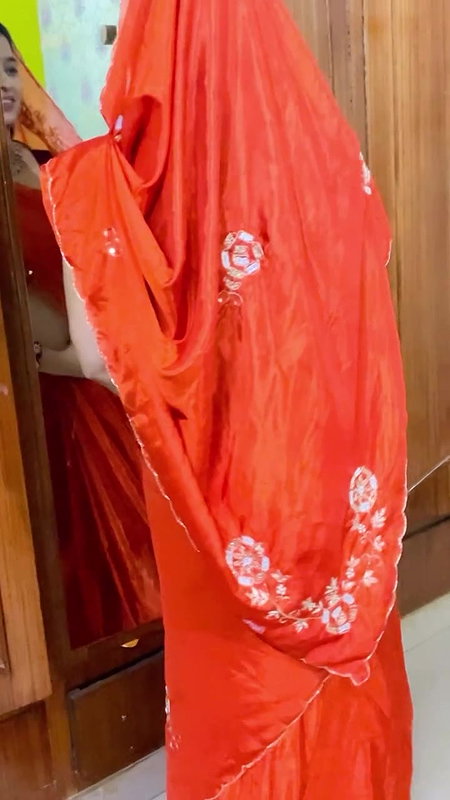 homely desi lady deep navel in orange saree